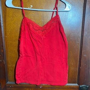 Red Lace Trim Cami Top